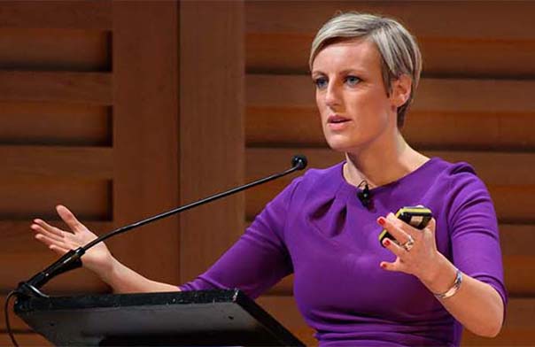 Steph McGovern speaking on stage.