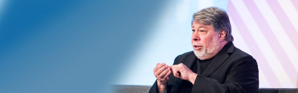Steve Wozniak speaking on stage.