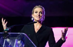 Gabby Logan speaking on stage