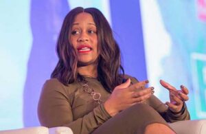 Karen Blackett speaking on stage