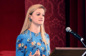 Sophie Hackford speaking on stage