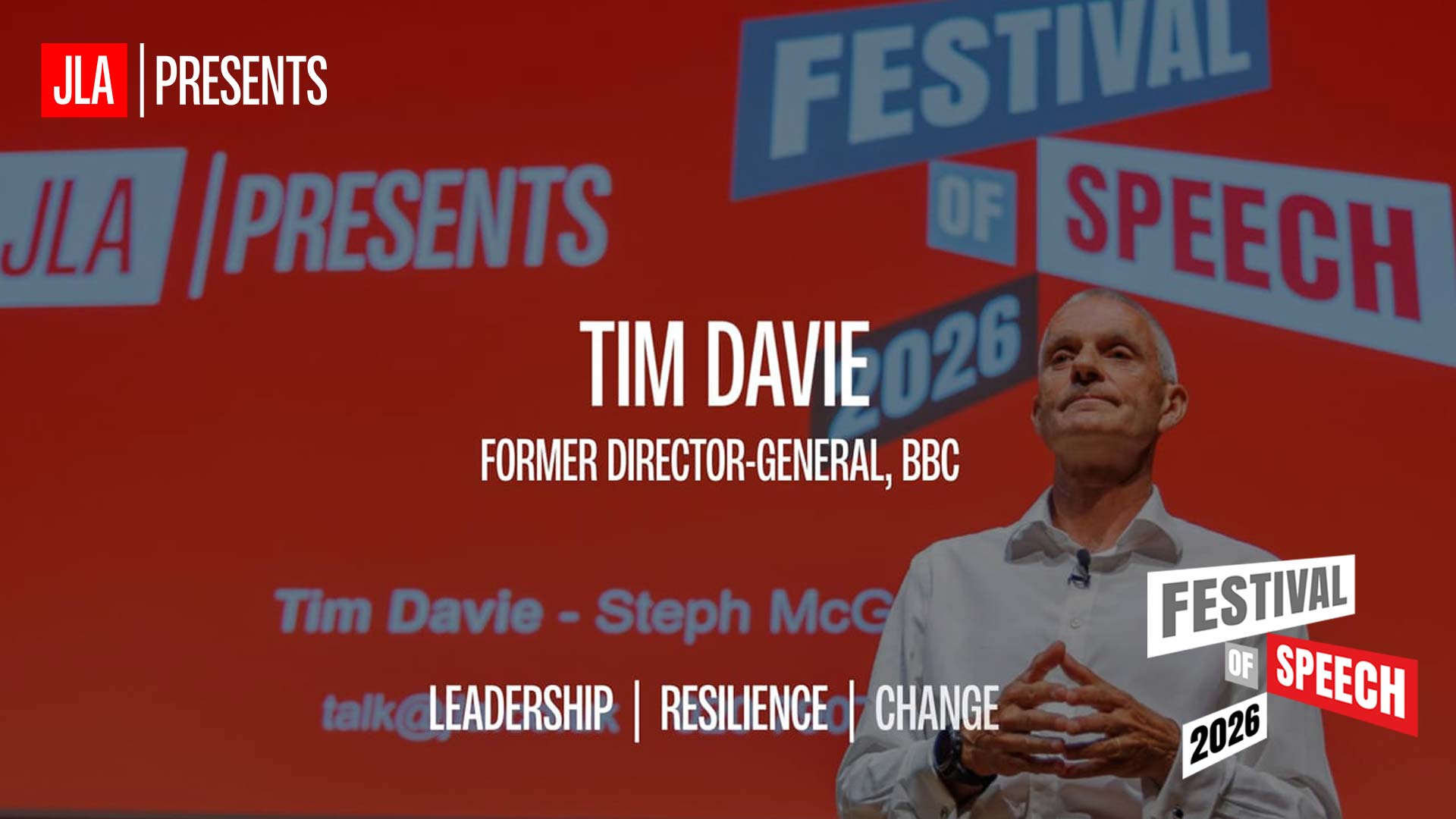 Tim Davie on stage at Festival of Speech