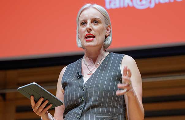 Steph McGovern on stage at JLA's Festival of Speech 2026.