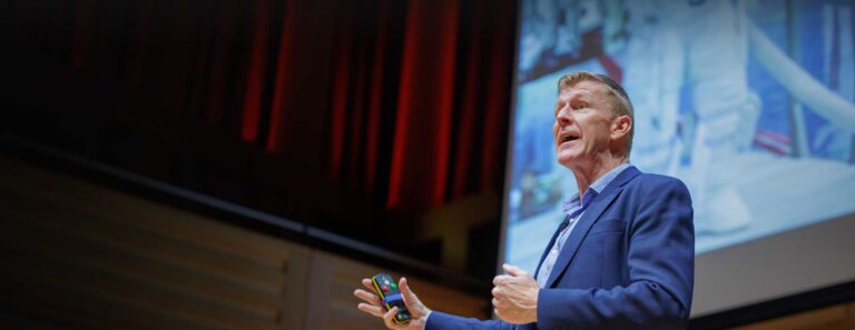 Tim Peake speaking on stage at Festival of Speech 2026.